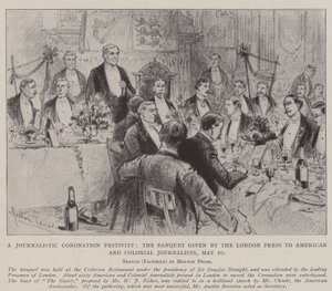 Une fête de couronnement journalistique, le banquet donné par la presse londonienne aux journalistes américains et coloniaux, 10 mai - Melton Prior